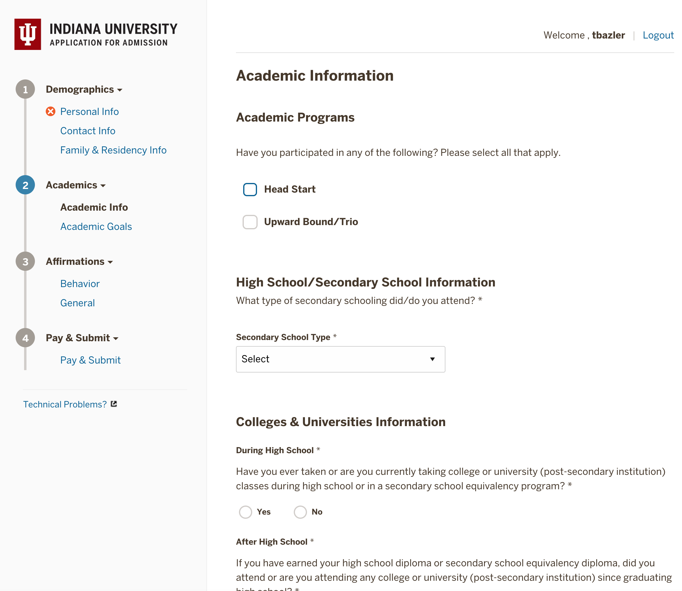 New design of the online undergraduate application