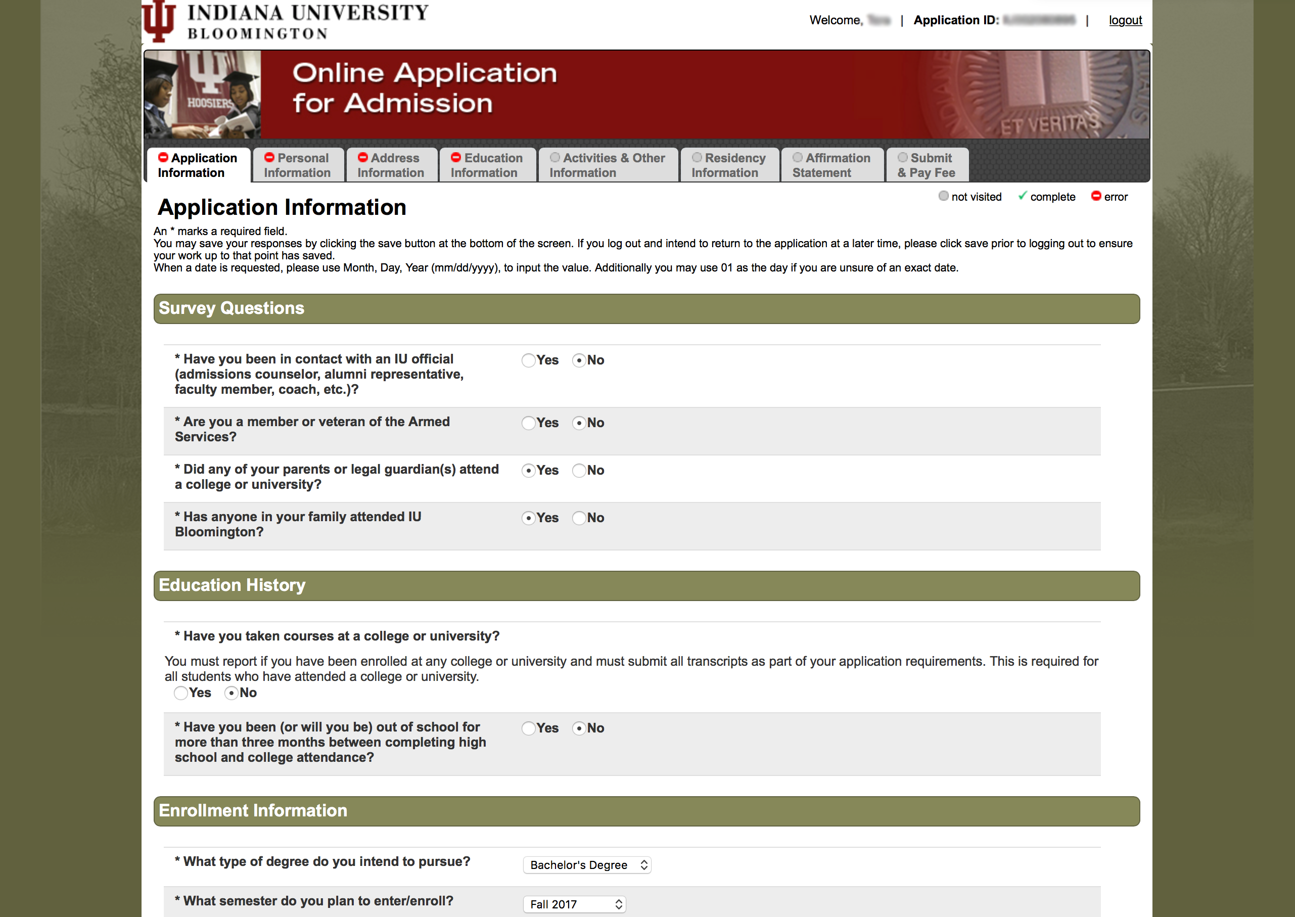 Screenshots of existing system